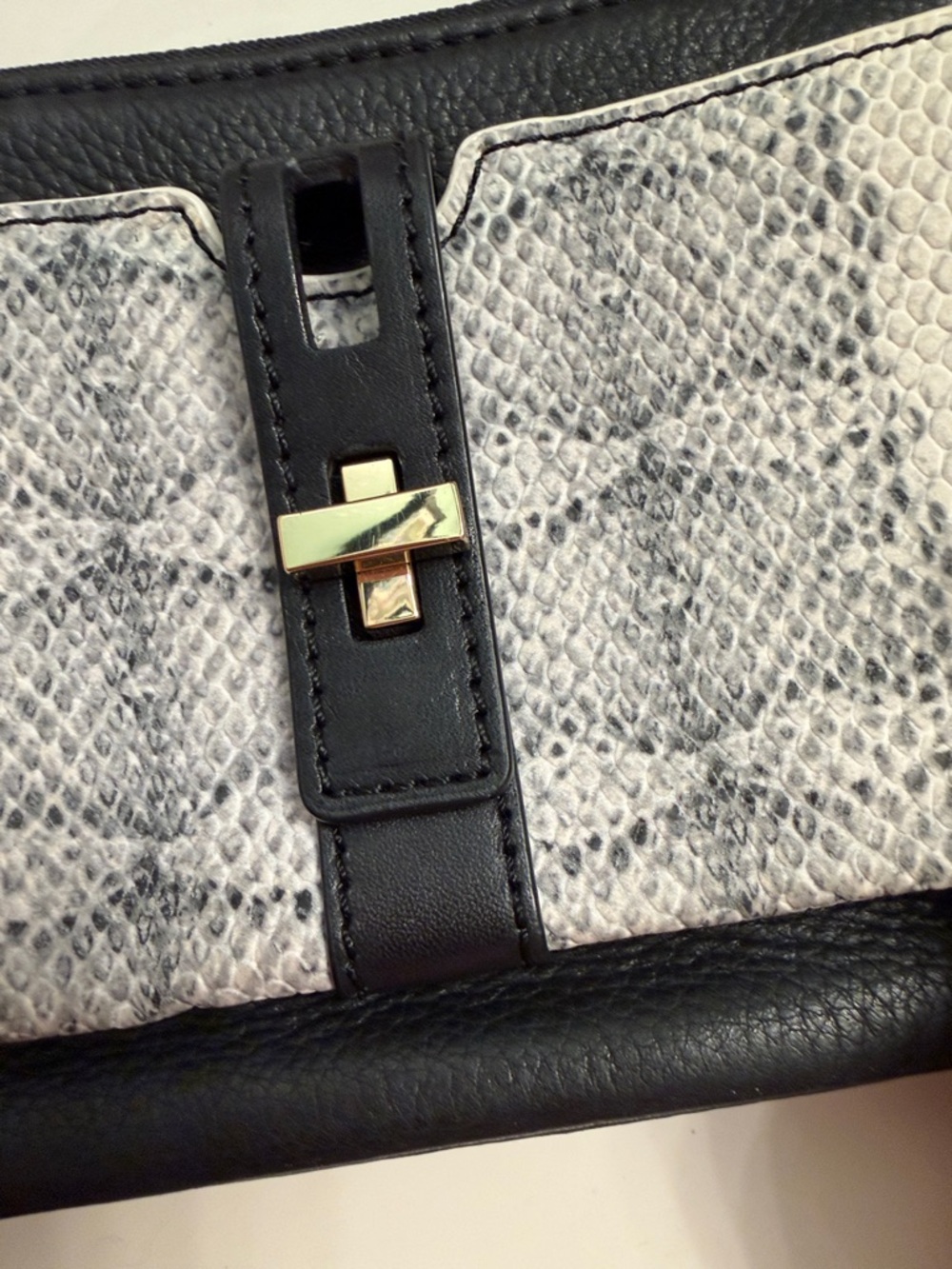 Vince Camuto Black Leather Crossbody with White Snakeskin-Print Panel - Picture 4 of 10